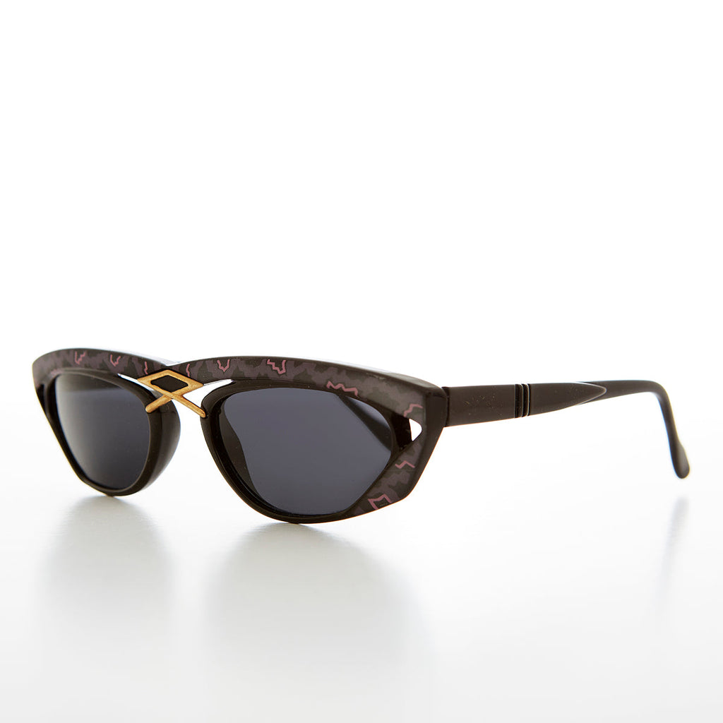 Rectangular 80s Sunglass with Gold Accents - Duran